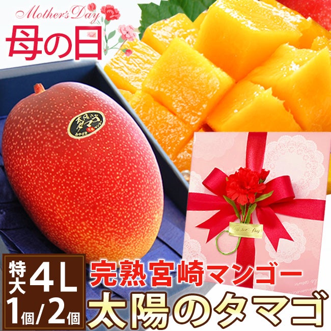 母の日ラッピング付き 宮崎産マンゴー「太陽のタマゴ」(特大3L～4Lサイズ)2個セット